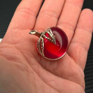 Vintage Sarah Coventry Apple Red Jelly Belly Brooch Pin Lucite Gold Tone Fruit